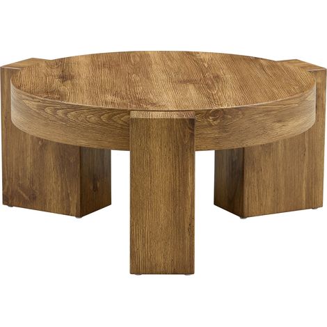 Ensemble de tables basses rondes MDF effet bois et verre de sécurité teinté brun, 2 pièces modulables (1/5)