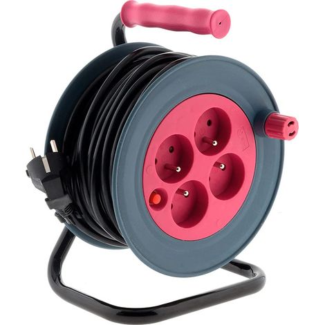 Zenitech - Avvolgicavo domestico - 4×2P+T - 15m - Rosa