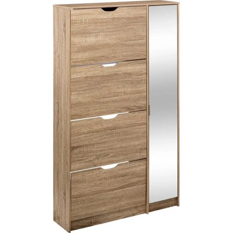 Five Simply Smart – Meuble à chaussures miroir 155cm naturel – 4 tiroirs modulables pour 24 paires – Panneaux de particules – Design élégant (1/5)