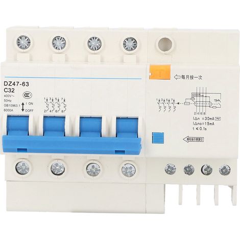 Mini-Leistungsschalter 4P MCB DIN-Schienenmontage 6000A Abschaltvermögen 400V 32A für den Heimgebrauch (1/5)
