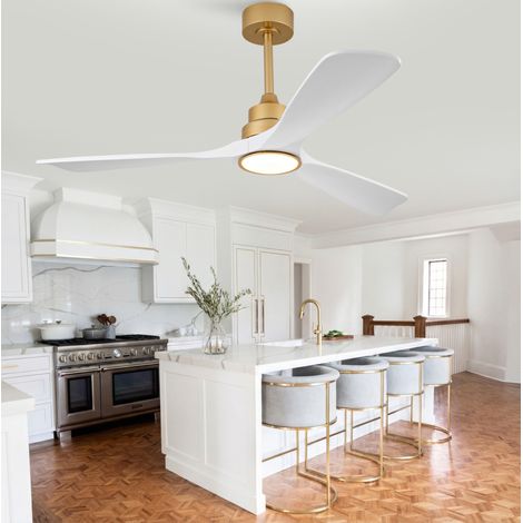 Ventilateur de plafond OKWISH 52 po avec LED, 3 pales en bois et télécommande (1/5)