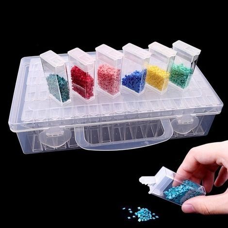 Boîte de rangement pour broderie diamant 5D – 64 compartiments, grille intégrée et accessoires inclus – Idéale pour loisirs créatifs (1/4)