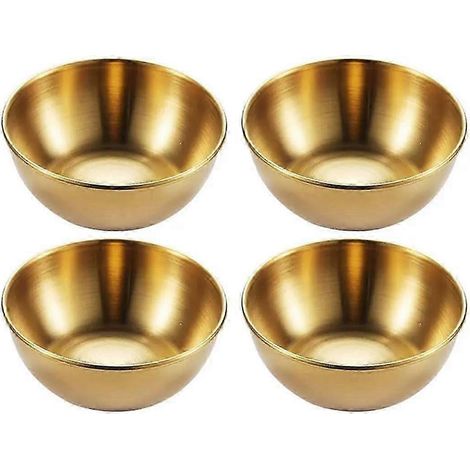 Cet élégant ensemble de coupelles en acier inoxydable à finition dorée comprend un bol de 100 ml idéal pour les condiments et les amuse-bouche. (1/5)