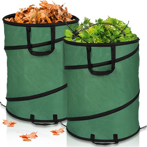 Randaco 2x Sacchetti da giardino 170L Pop Up Sacchetto per rifiuti con manici Sacchetto per foglie Sacchetto per prato XXL Verde
