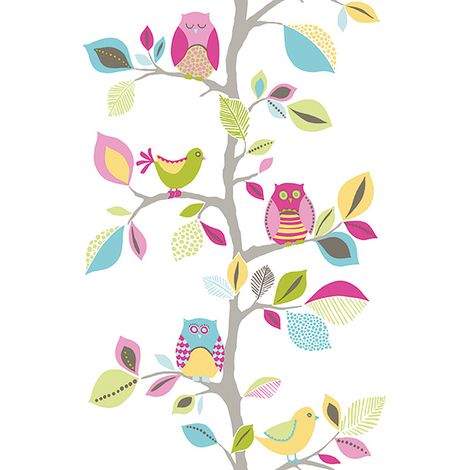 Papier peint motif arbre & feuille | Papier peint bande décorative animaux à motif oiseaux | Tapisserie multicolore pour chambre enfant - 2,50 x 0,35 m (1/2)