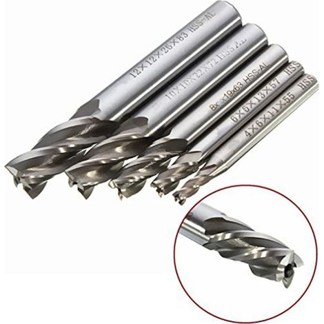 MINKUROW 5 Pezzi 4 Fresa, Utensili Cnc Del Mulino A Candela Hss Diametro 4/6/8/10/12mm Quattro Lame Con Gambo Dritto Accessori Per Macchinari (1/4)