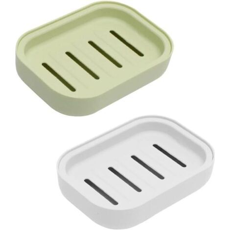 Pair Lntyq Lot de 2 porte-savon pratiques en plastique, double couche amovible, avec drainage, nettoyage facile, idéal pour la salle de bain et la cuisine (blanc + vert clair), 10.57.52cm (1/5)