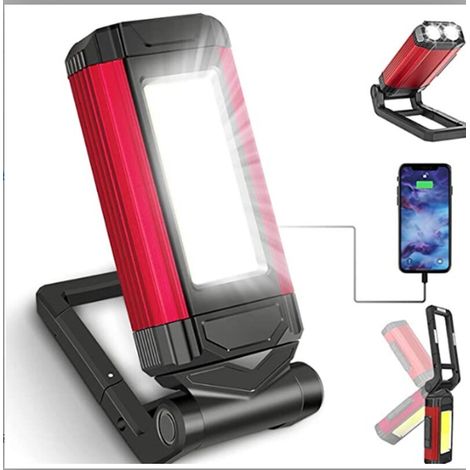 Lampe De Travail Rechargeable - LED 360° Pivotante - Base Magnétique Et Crochet - Étanche IPX6 - Pour Atelier Garage Camping - 1 Pièce (1/5)