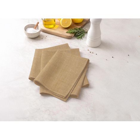 Lot de 3 serviettes de table en coton 45x45 cm CHAMBRAY ocre, par Soleil d'Ocre