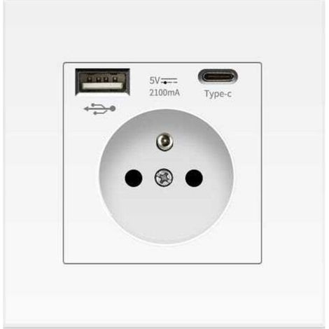 Wandsteckdose mit USB- und Typ-C-Anschluss, PC, 2,1 A, 16 A Stromstärke, 250 V, 86 mm, weiß (1/5)