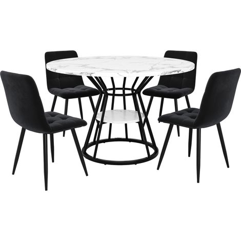 5-teiliges rundes Esstisch-Set 100 x 100 x 76 cm, schwarzes MDF mit 4 Samtstühlen (1/5)