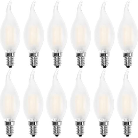 E14 LED-Flammenbirne, Kerzenform, Warmweiß 2700K, 4W entspricht 40W Glühlampe, 400lm, 12er-Pack [Energieklasse A+]