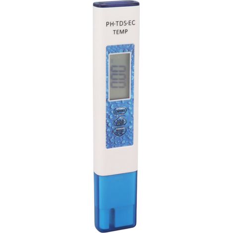 Stylo testeur d'eau numérique 4 en 1, précis, sensible et portable : mesure du pH, du TDS, de la conductivité électrique et de la température (bleu).