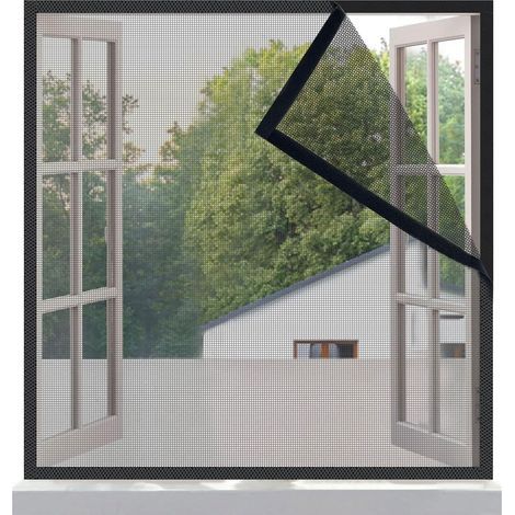 Fenster-Moskitonetz 110 x 110 cm, schwarzes Fiberglas, sehr engmaschiges Gewebe, kein Bohren erforderlich, mit Klebestreifen – 2 cm breit (1/5)