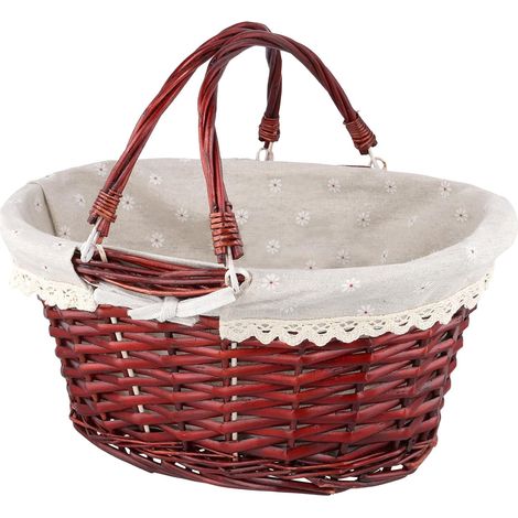 Panier en Osier avec Anse et Doublure - Petit Panier Tissé Main pour Pique-Nique, Rangement, Décoration et Pâques - 36 x 28 x 17 cm (1/5)
