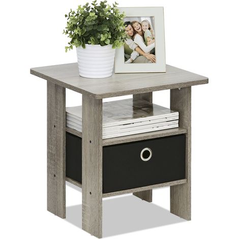 Table de Chevet avec Tiroir pour Bac, Chêne Français Gris/Noir, Bois, 40 x 40 x 44,4 cm (1/5)