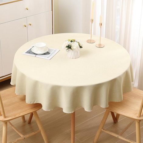 Runde Tischdecke 140 cm Beige Leinenoptik pflegeleicht Lotuseffekt