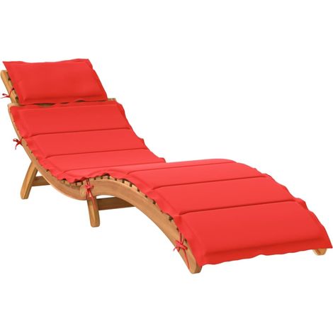 Chaise longue  Transat  Bain de soleil avec coussin rouge bois d'acacia solide (1/5)