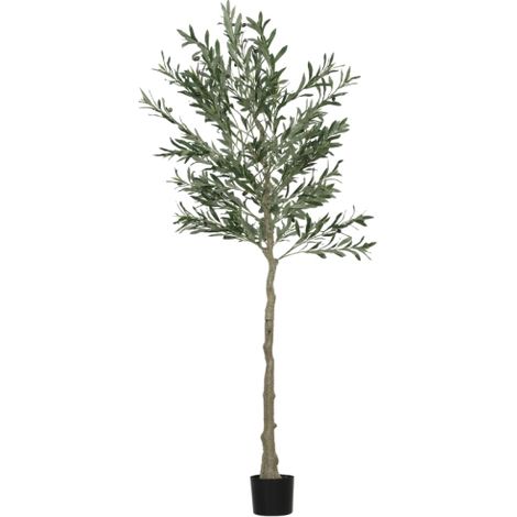 Grande ulivo artificiale, alto 180 cm, pianta artificiale, bonsai di ulivo artificiale in plastica, realizzato in cemento, con muschio artificiale, adatto per soggiorni, camere da letto, decorazioni e (1/5)