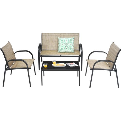 Ensemble de 4 meubles de jardin, avec table basse, chaises longues et 2 chaises, pour jardin, balcon, terrasse (marron) (1/5)