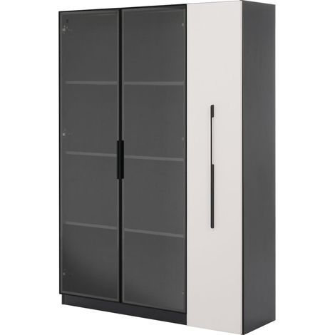 Armoire multifonction avec vitrine en verre et LED, 110,5 x 35 x 160 cm, noir et blanc HOMVRA (1/5)