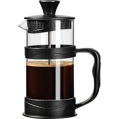 Cafetière à piston française, mini cafetière de camping en acier inoxydable 304 multifiltre et verre résistant à la chaleur, presse à café froid de 12 oz pour voyage et maison (noir (1/5)