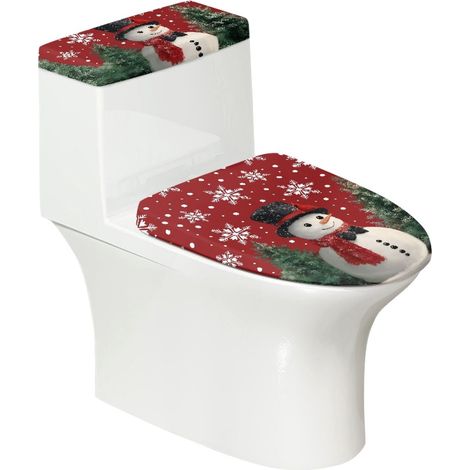 Couvre-cuve - Couvre-abattant - Motif Bonhomme De Neige Et Flocon De Neige - Tissu Élastique Lavable - Universel - 2 Pièces (1/5)