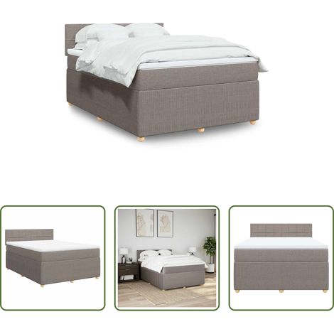 vidaXL Surmatelas -  Sommier à lattes de lit avec matelas Taupe 140x200 cm Tissu (1/5)