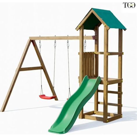 Scivolo con Altalena Fungoo Lucas giochi da giardino in legno (1/5)