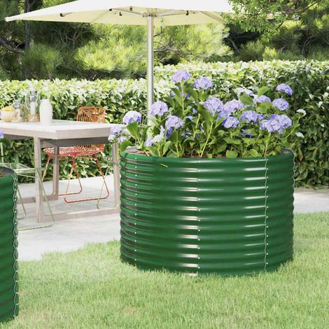Lit surélevé de jardin-Jardinière surélevée-Bac de jardin surélevé Acier galvanisé 100x100x68cm Vert (1/5)