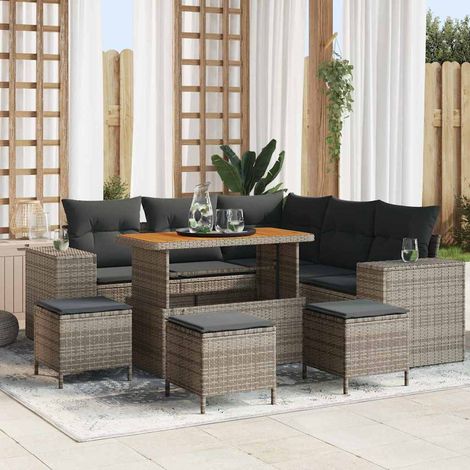vidaXL Gartensofa-set mit Kissen mit Speicher 9 pcs Grau Poly-Rattan (1/5)