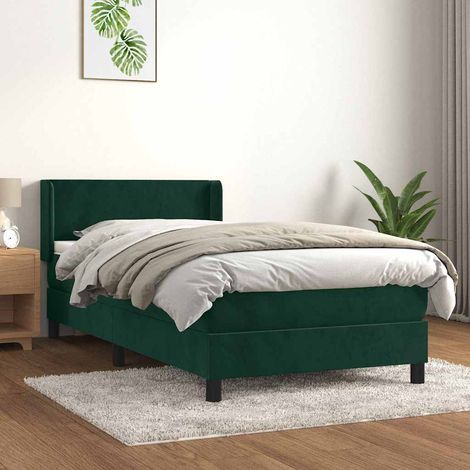 Cama box spring con colchón terciopelo verde oscuro 90x200 cm (1/5)
