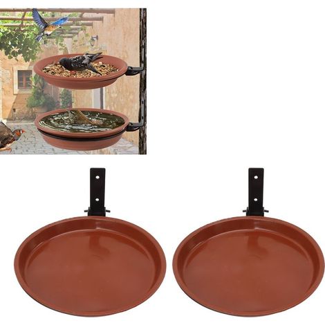 [Abreuvoir pour Oiseaux à Fixation sur Arbre] + [Support Métal Solide] + [Bac en Plastique Patiné] + [Grande Capacité Kit 2 Pots 2 Supports avec 6 Clips 4 Vis] (1/5)