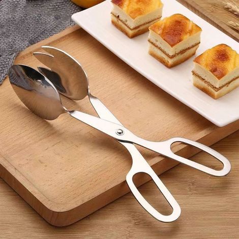 2 pinzas de acero inoxidable tipo tijera para alimentos, ideales para cocinas y barbacoas. Sirven para recoger ensaladas, pan, filetes y pasta. (1/4)