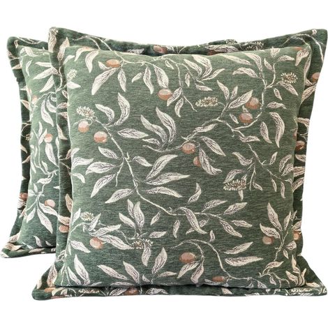 Housse de Coussin 45x45,Lot de 2,Coussin Decoratif Motif Cerises en Jacquard,Vert Foncé (1/5)