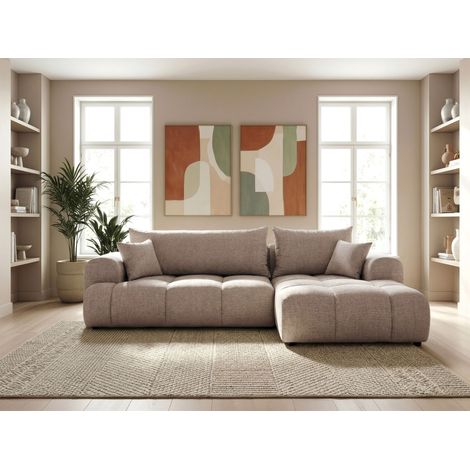 Canapé d'angle Droit MILANO - 4 places - Canape Convertible avec Coffre - Tissu Chenille Tressé - Gris-marron (1/5)