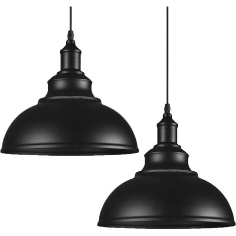 – Lot de 2 suspensions industrielles en métal noir – Abat-jour 29x23,5 cm – Longueur câble 100 cm réglable – Douille E27, ampoule non incluse (1/5)