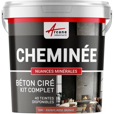 Béton ciré cheminée, kit avec primaire et vernis - 10 m² (en 2 couches) Papaye Rose Orange - ARCANE INDUSTRIES