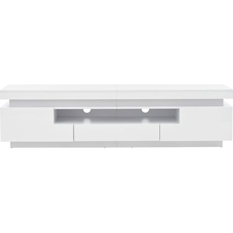 Mueble TV de pie 175x38x45 cm con LED, 2 armarios, 1 cajón y hueco semiabierto blanco (1/5)