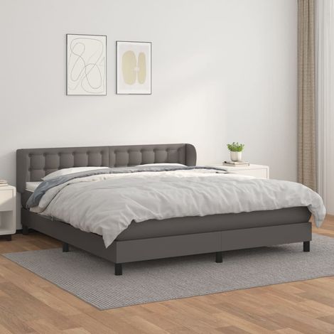 Sommier à lattes de lit avec matelas Gris 160x200 cm Similicuir