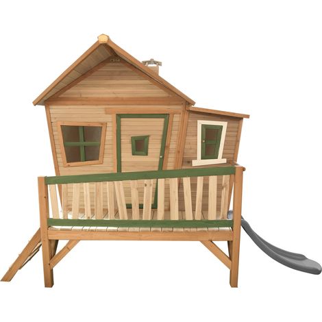 Axi Emma Maison Enfant Avec Toboggan Gris  Aire De Jeux Pour L'Extérieur En Marron & Vert  Maisonnette / Cabane De Jeu En Bois Fsc