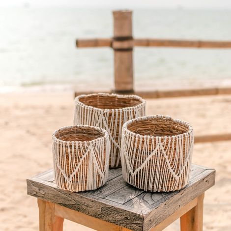 Petit Panier Cache-Pot Rond en Jonc de Mer- Panier Tressé Bohème pour Plantes et Fleurs - PANGIVO