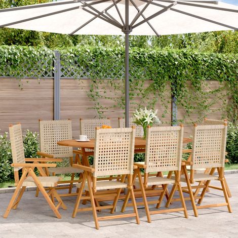 Teenpull – Gartenstuhl Verstellbar 8 Stk. Beige Poly Rattan Massivholz (1/5)