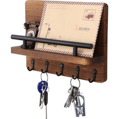 Ineasicer Clés Mural en Bois avec 5 Crochets, Porte Courrier Range Accroche Clef Décoratif (1/4)