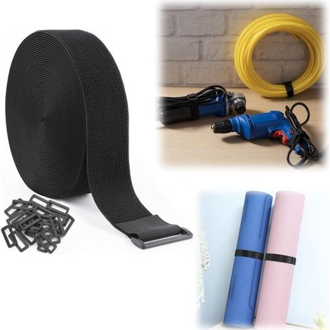 Sangles auto-agrippantes 5 cm x 5 m - bandes de fixation réutilisables, noir (1/5)