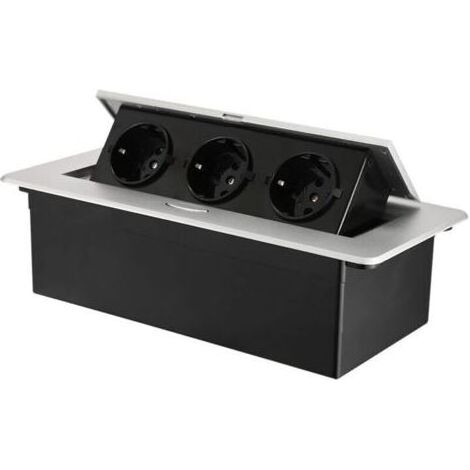 Prise encastrable escamotable avec 3 prises pour plan de travail, comme prise de table ou prise au sol pour la cuisine, le bureau, l\'agencement peu encombrant des emplacements (1/4)