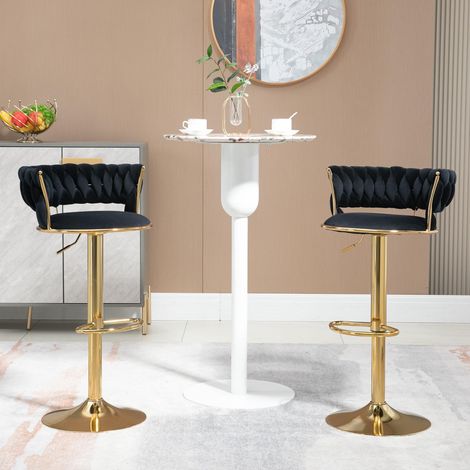Tabouret de bar pivotant à 360° en velours (lot de 2), dossier artisanal, hauteur réglable par simple pression d'un bouton, chaise de cuisine/salle à manger rembourrée très douce, îlot de cuisine
