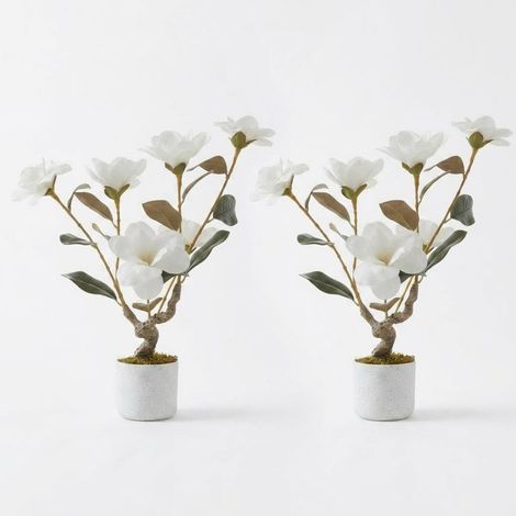 Lot de 2 Fleurs de Magnolia Artificielles 60 cm, Plante en Pot Haute Qualité, Décoration Florale Intérieure Polyvalente (1/5)