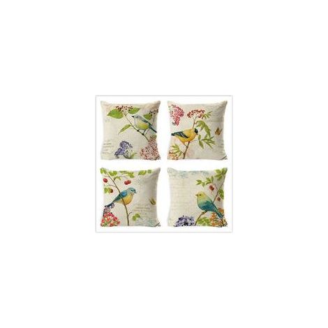 Extérieur Housse De Coussin, Lot De 4 Imperméable Fleur Et Oiseau Vert Motif Canapé Taie D'oreiller Pour Patio Jardin Salon Chambre Décoration, 45x45cm (1/5)