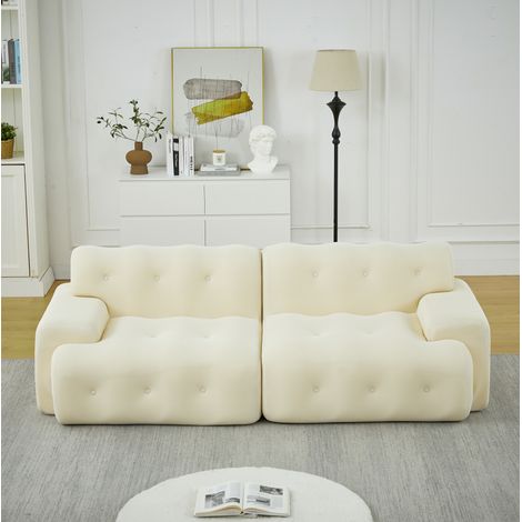 Canapé 2 places 224x104x66 cm beige en tissu maille 3D sans montage avec accoudoirs larges (1/5)